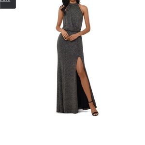 Formal Xscape sleeveless halter body con glitter gown 4